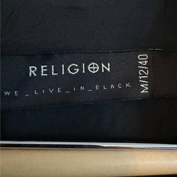 RELIGION LONDON | Black Tie Dye Ruffle V Neck Dress | UK Size Medium / 12  / 40 - Picture 4 of 5